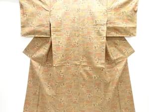 未使用品　町家に松・楓模様手織り紬着物